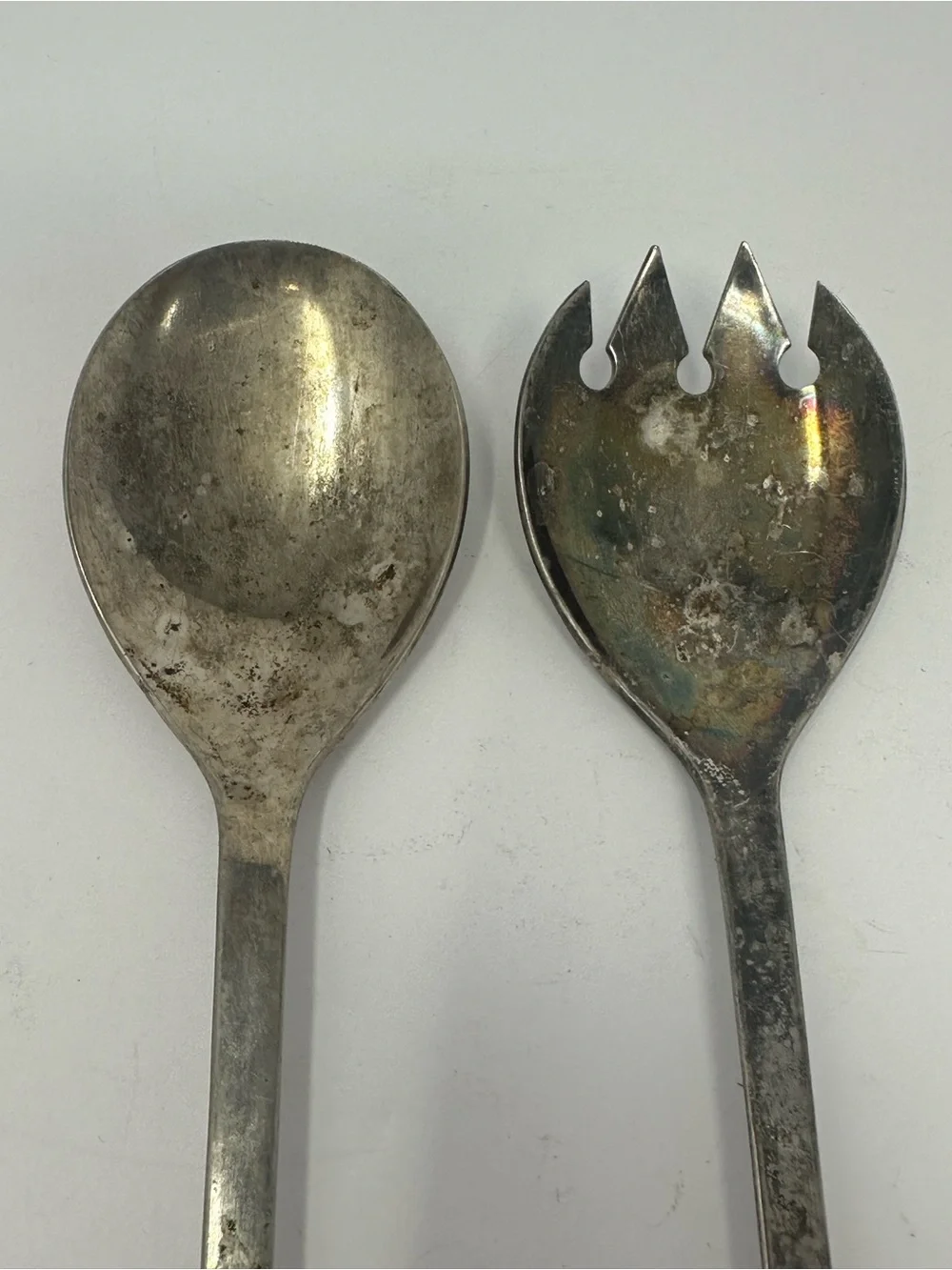 Vintage Italian Silver Plated Salad Fork & Spoon Serving Set 9.5